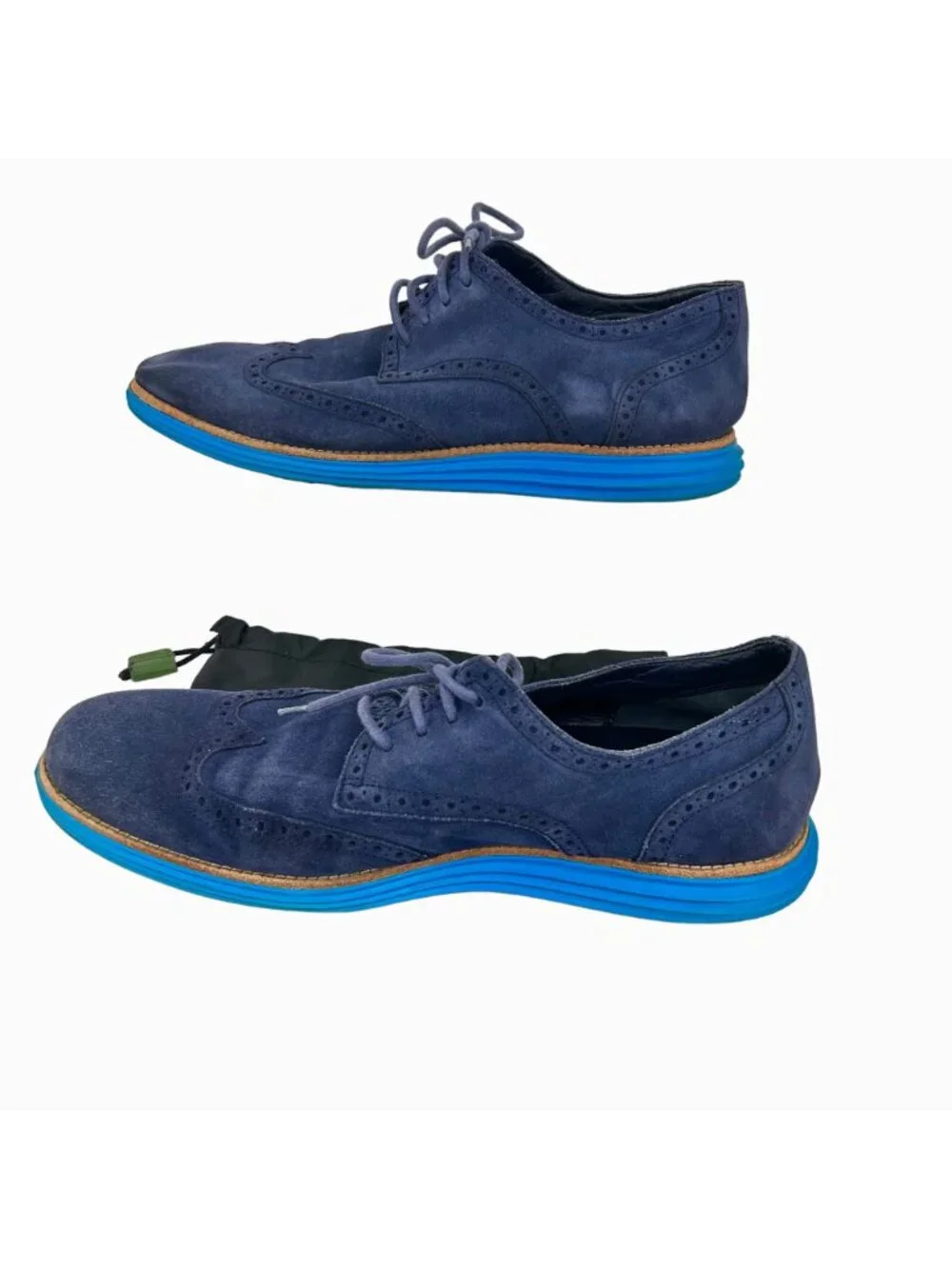 COLE HAAN BLUE SUEDE LUNAGRAND LUNARLON WINGTIP OXFORD LOAFER  w/ BAG